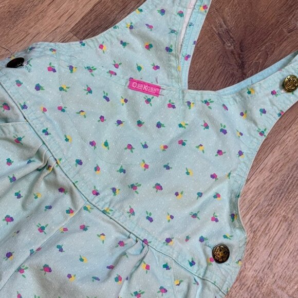 Vintage 90s OshKosh B'Gosh Floral Print Snap Vestbak Overalls USA Size 4T - Picture 4 of 9